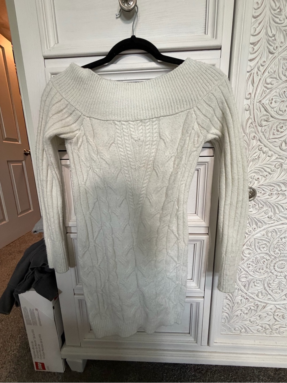 Francesca’s Off-the-Shoulder Sweater Dress 🤍